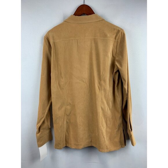 Allison Taylor Stretch Button-Up Shirt Medium Chamois Polyester Spandex - Picture 2 of 5